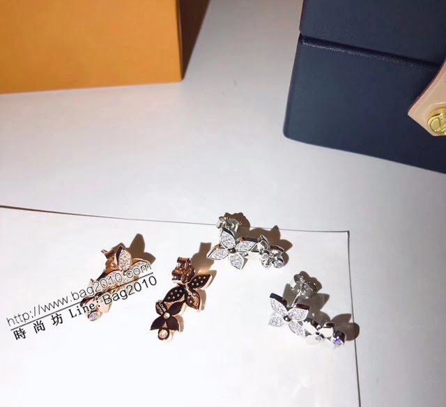 Louis Vuitton純銀飾品 路易威登滿鑽雙花耳釘 LV925純銀簡約四葉草耳環  zglv2197